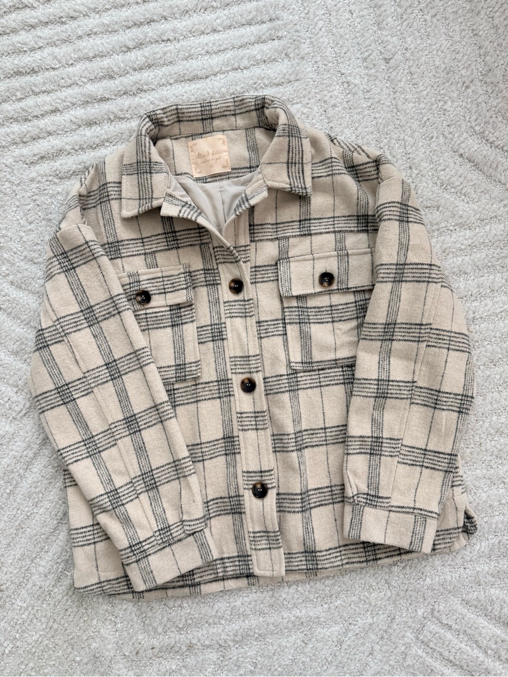 Like New - Alter’d State Women’s Oversized Cream Plaid Button Up Shacket - Med